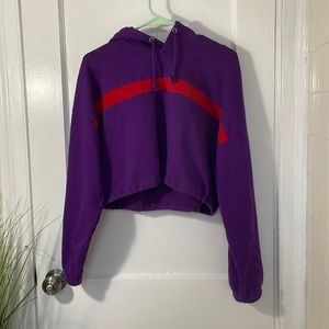 Purple with Red Horizontal Lining Crop Hoodie